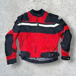 Joe Rocket Textile Armored Motorcycle Jacket Red Black Pockets Used Mens Sz XL